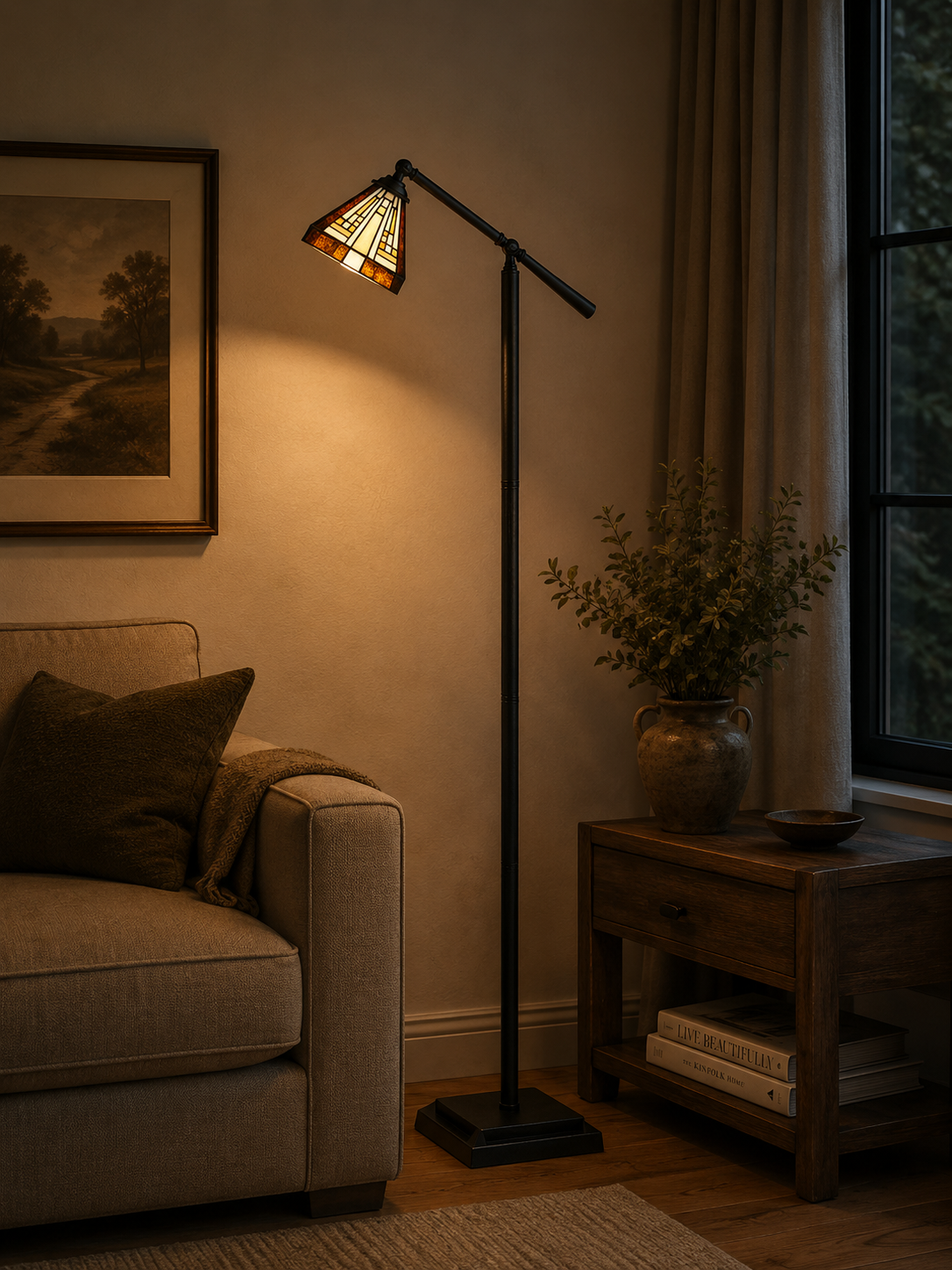 Tiffany Stehlampe Rising Sun Small – verstellbare Leselampe – Bild 2