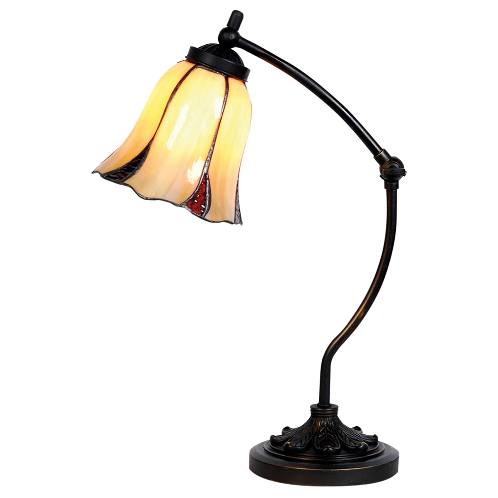Tiffany Schreibtischlampe Corolla – verstellbare Leuchte mit Blütenschirm