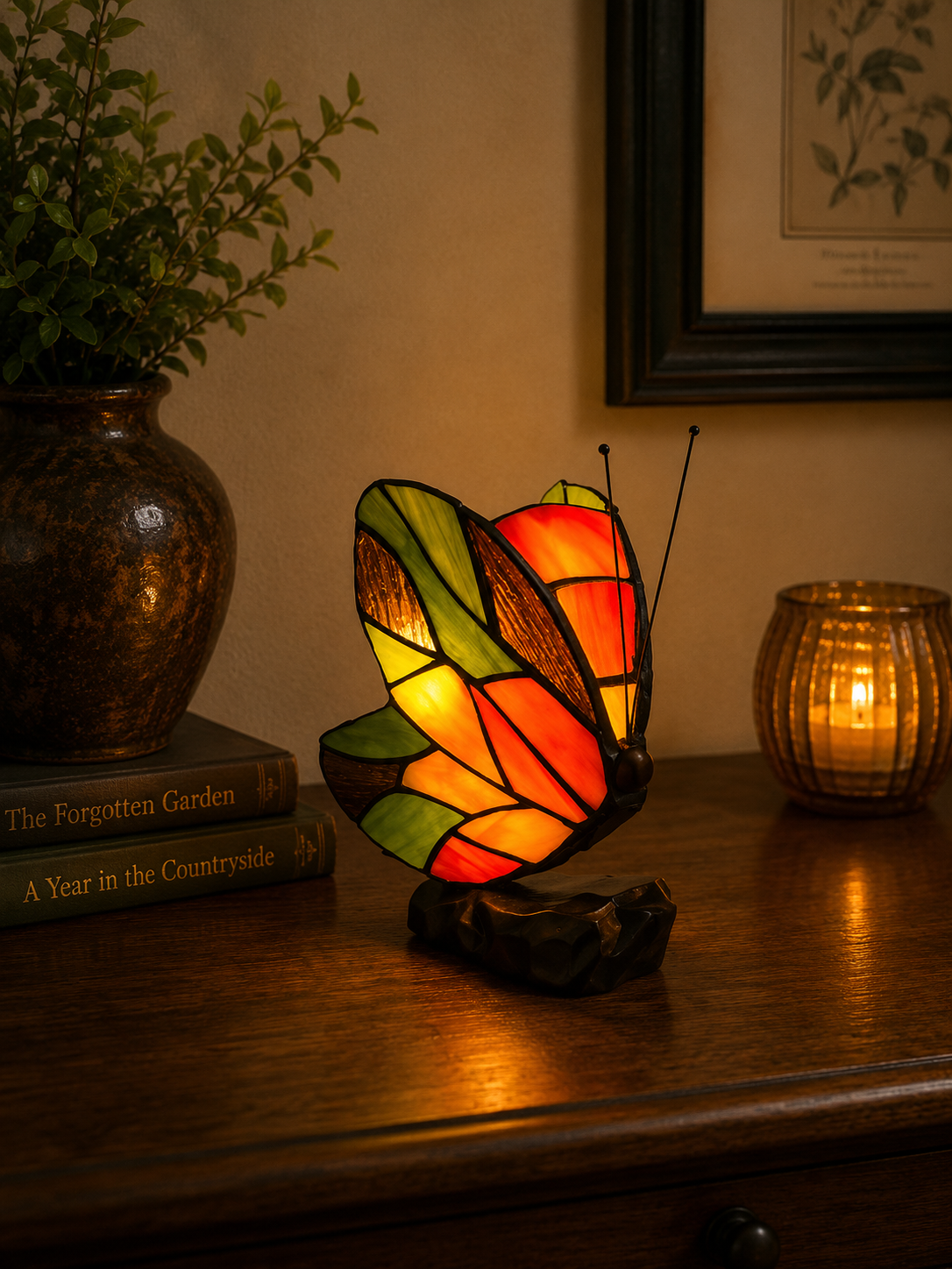 Tiffany Tischlampe Schmetterling Orange – handgefertigte Tiffany-Schmetterlingslampe – Bild 2