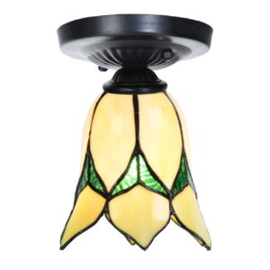 Tiffany-Deckenlampe schwarz mit Lovely Flower Yellow