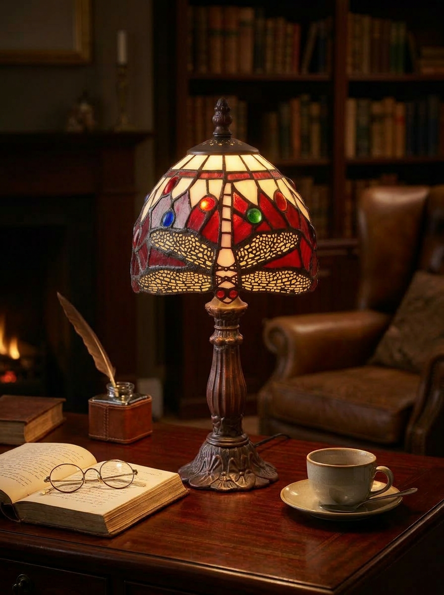 Tiffany Tischlampe Dragonfly Belle Rouge 20cm – Libelle Rot – Bild 2