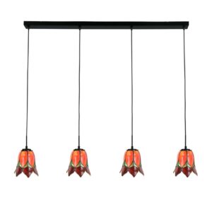 Tiffany Hängelampe Lovely Flower Red – 4-flammige Balkenleuchte – rote Blume