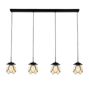 Tiffany Hängelampe White Lotus – 4-flammige Balkenleuchte – weiße Lotusblume