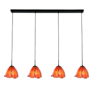 Tiffany Hängelampe Tender Poppy – 4-flammige Balkenleuchte – Mohnblume Rot