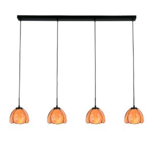 Tiffany Hängelampe Tulipa – 4-flammige Balkenleuchte – Blumenmotiv Rot