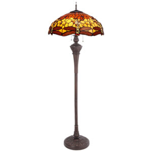 Tiffany Stehlampe Deluxe 165 cm – 3-flammig Dragonfly Belle Amber – Libelle Amber