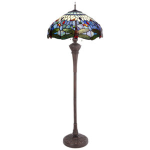Tiffany Stehlampe Deluxe 165 cm – 3-flammig Dragonfly Belle Epoque – Libelle Blau