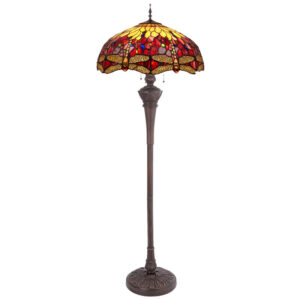 Tiffany Stehlampe Deluxe 165 cm – 3-flammig Dragonfly Belle Rouge – Libelle Rot