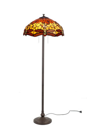 Tiffany Stehlampe Elza 165 cm – 3-flammig Dragonfly Belle Amber – Libelle Amber