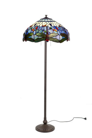 Tiffany Stehlampe Elza 165 cm – 3-flammig Dragonfly Belle Epoque – Libelle Blau
