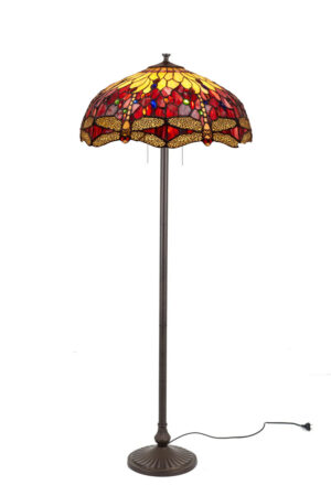 Tiffany Stehlampe Elza 165 cm – 3-flammig Dragonfly Belle Rouge – Libelle Rot