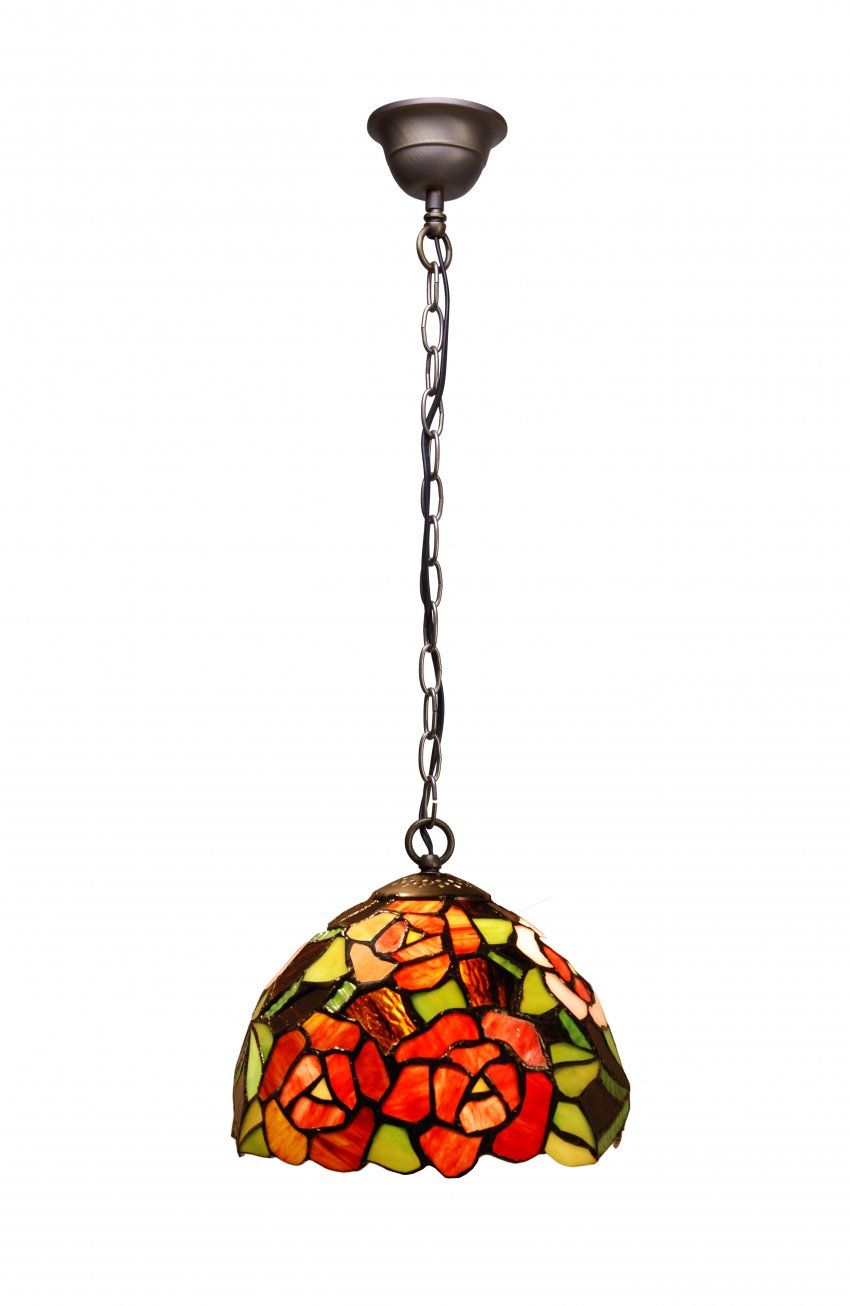 Tiffany Hängelampe New York 20 cm – Glaslampe mit Rosenmotiv