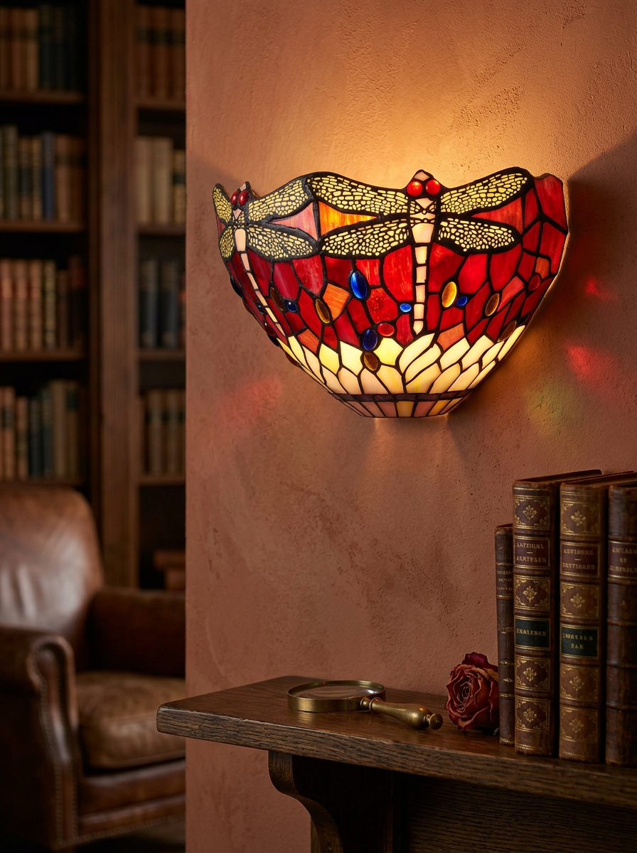 Tiffany Wandleuchte Dragonfly – rote Libelle | 2-flammig Belle Rouge – Bild 2