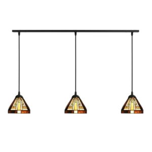3 x Tiffany Rising Sun Small an Deckenbalken – geometrisches Design – 3-flammig