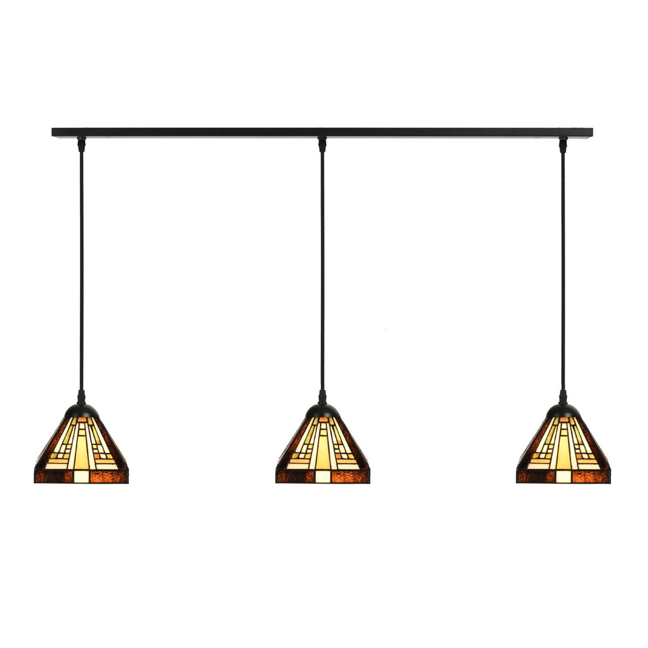 3 x Tiffany Rising Sun Small an Deckenbalken – geometrisches Design – 3-flammig