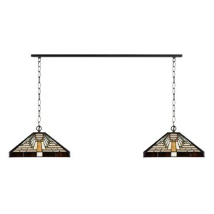 2 x Tiffany Rising Sun an Deckenbalken – geometrisches Design – 2-flammig