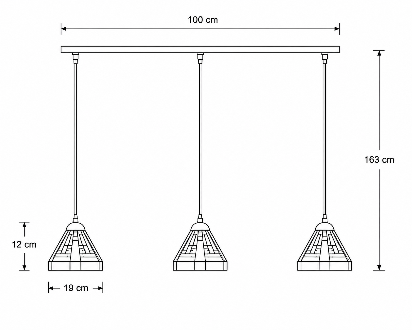 3 x Tiffany Rising Sun Small an Deckenbalken – geometrisches Design – 3-flammig – Bild 3