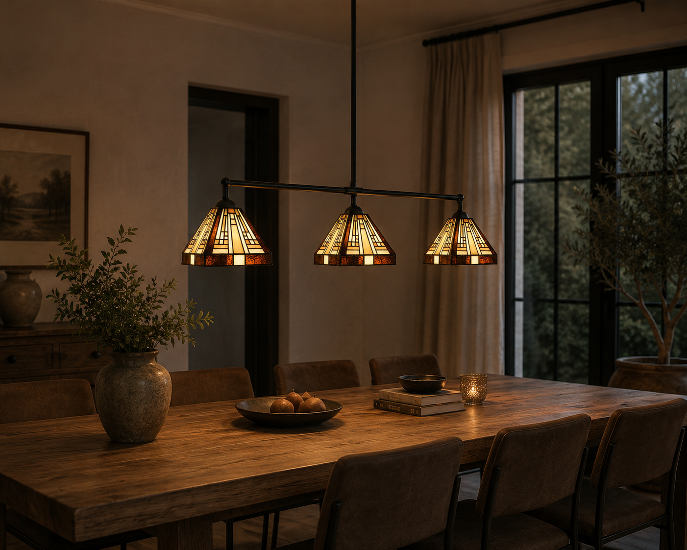 Tiffany T-Lampe Rising Sun Small – 3-flammig – geometrisches Design – Bild 2